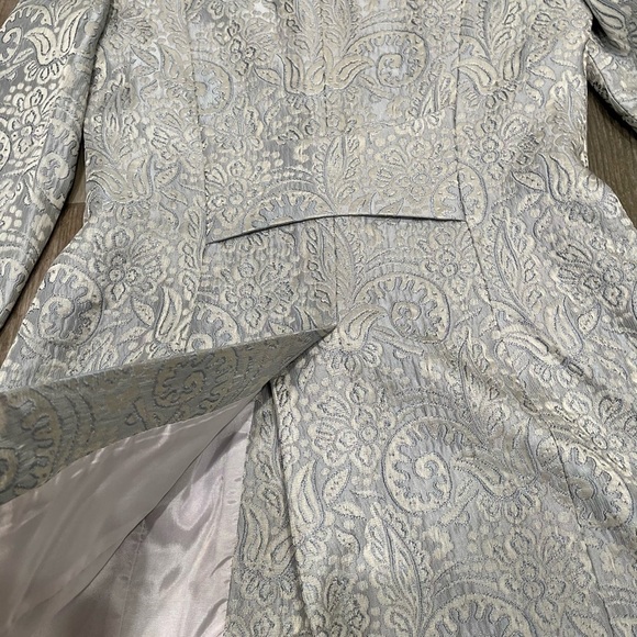 Rickie Freeman Teri Jon Suit Set- jacket & skirt brocade print silver gray sz 2 - Picture 13 of 15
